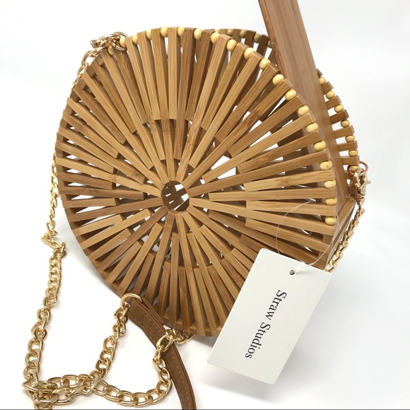 SOLD-Straw Studios Hand Made Round Bamboo Purse - Picture 5 of 6